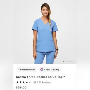 FIGS Women's Casma 3 Pocket Blue V-Neck Scrub Top, Sz Large